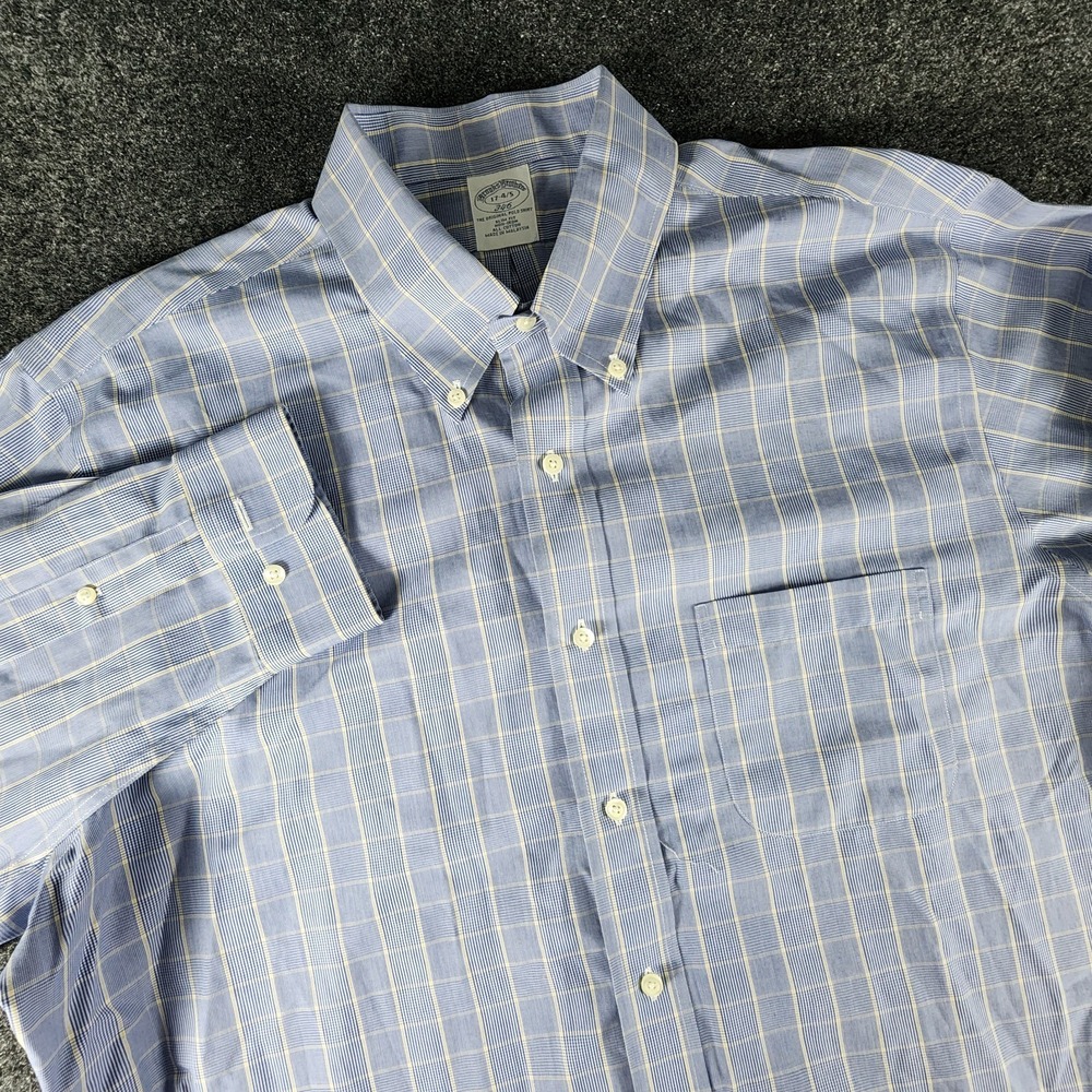 Brooks Brothers Mens 17-4/5 346 Slim Fit Non Iron Blue Stripe Button Down Shirt